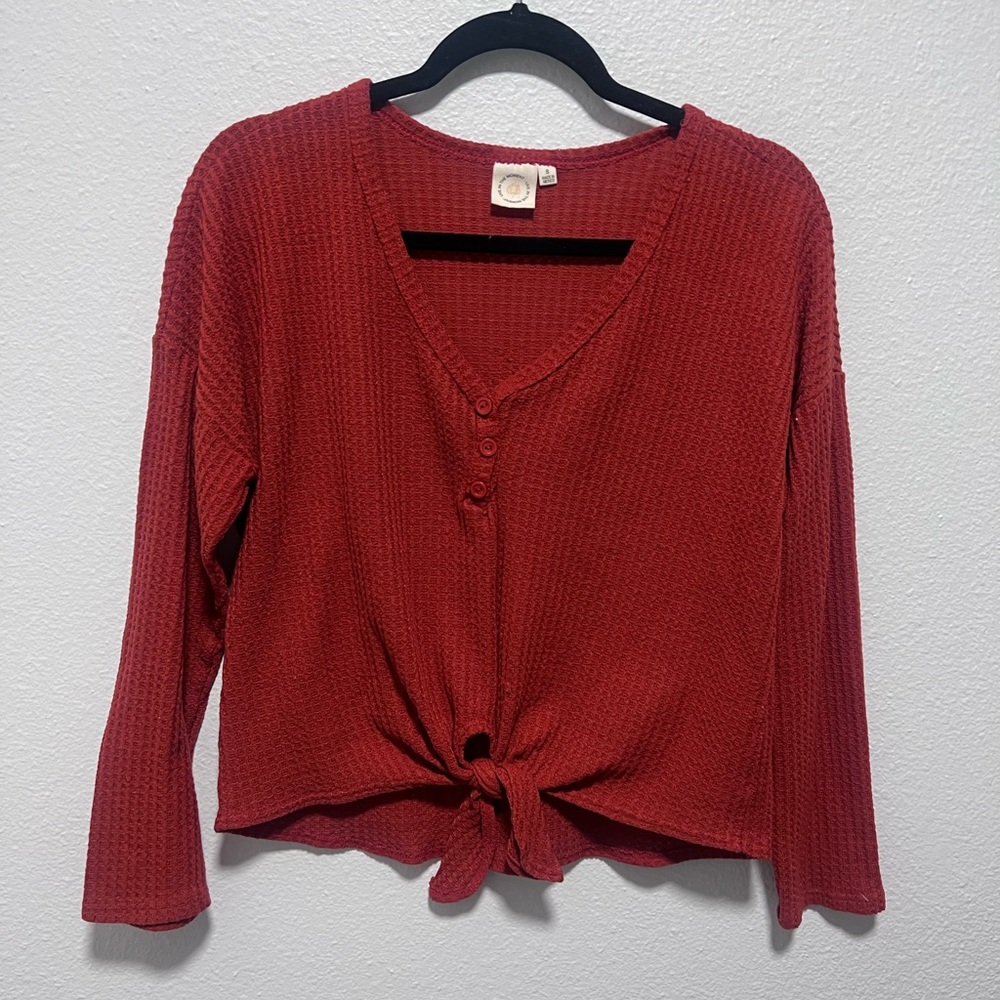 Live in the Moment Red Waffle Knit Long Sleeve Shirt Size Small